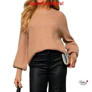 Oversized Ribbed Knit Pullover Sweater Crew Neck Long Sleeve Casual